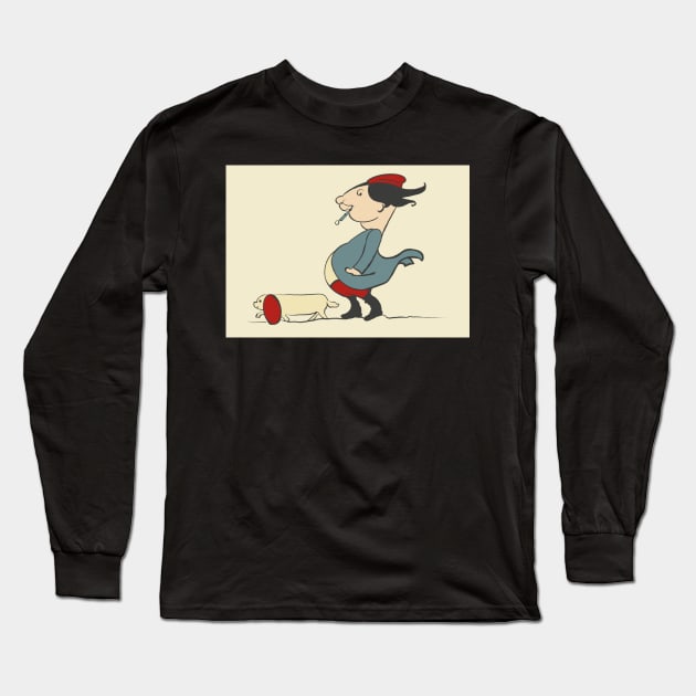 Funny man on a windy day dog walk Long Sleeve T-Shirt by NattyDesigns